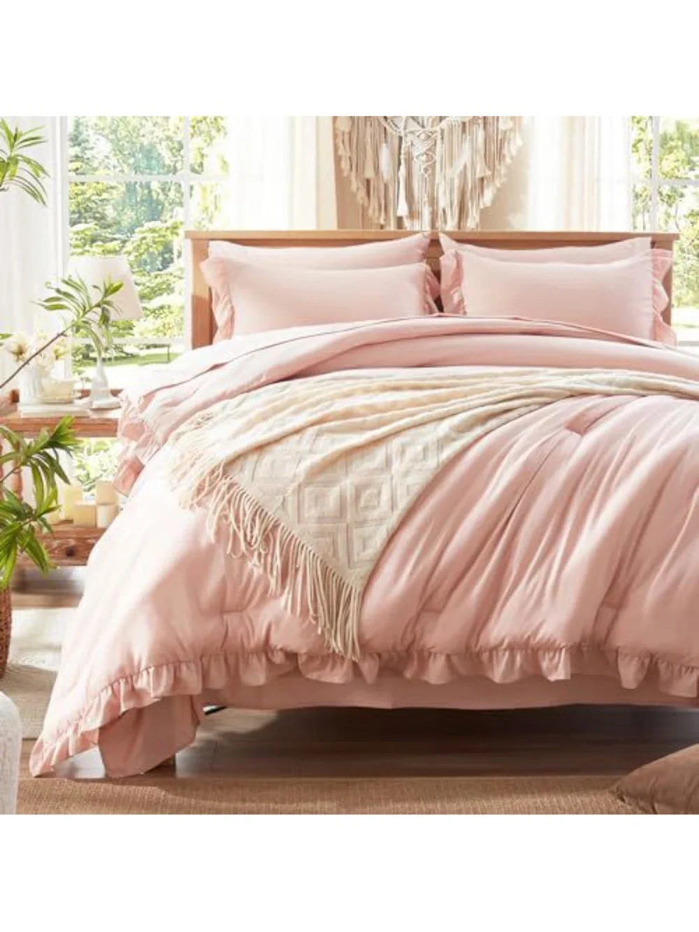 Pink Ruffle Twin 5 piece bed in bag Comforter Set